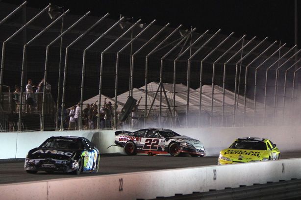 Carl Edwards and Brad Keselowski tangle at Gateway International Raceway. Photo by Dilip Vishwanat/Getty Images for NASCAR